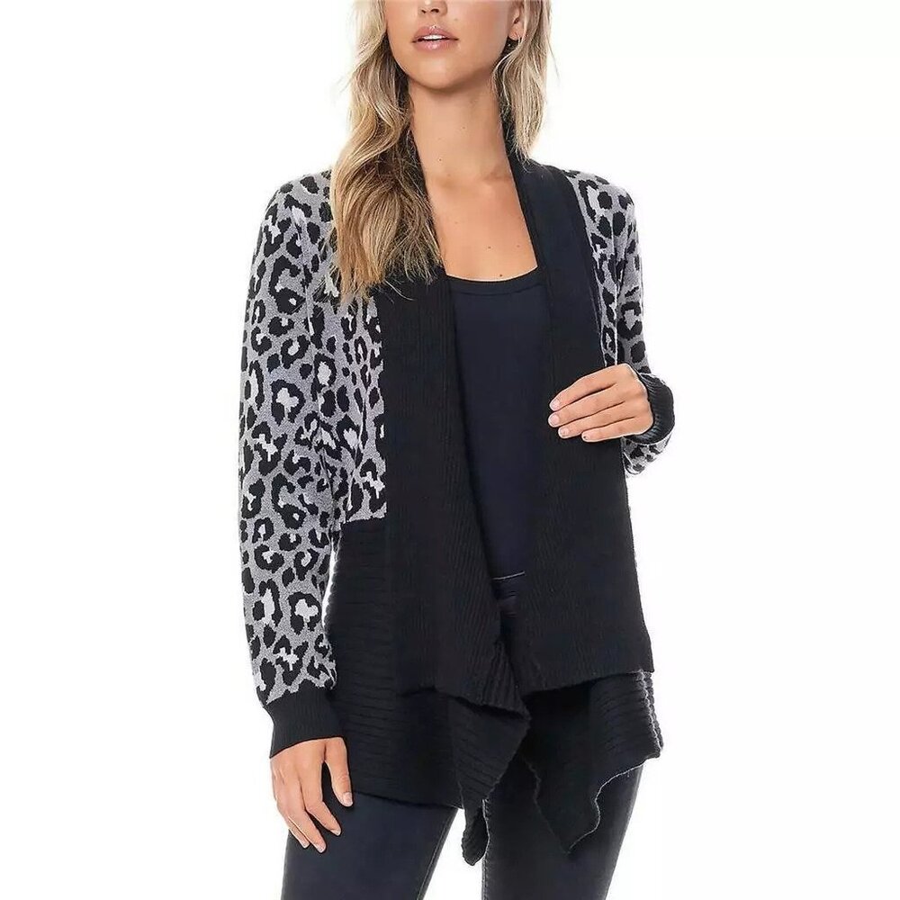 Fever Ladies' Waterfall Cardigan, HEATHER GREY LEOPARD, XS